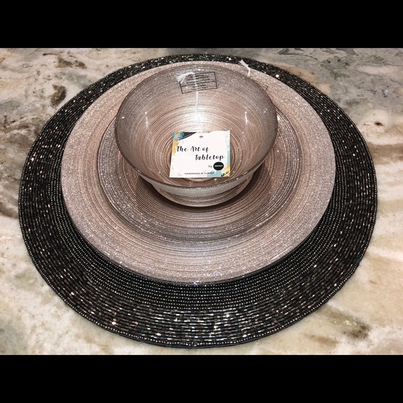 Turkish Glass Rose Pink Silver 11” Dinner Plates 4 - Picture 6 of 9